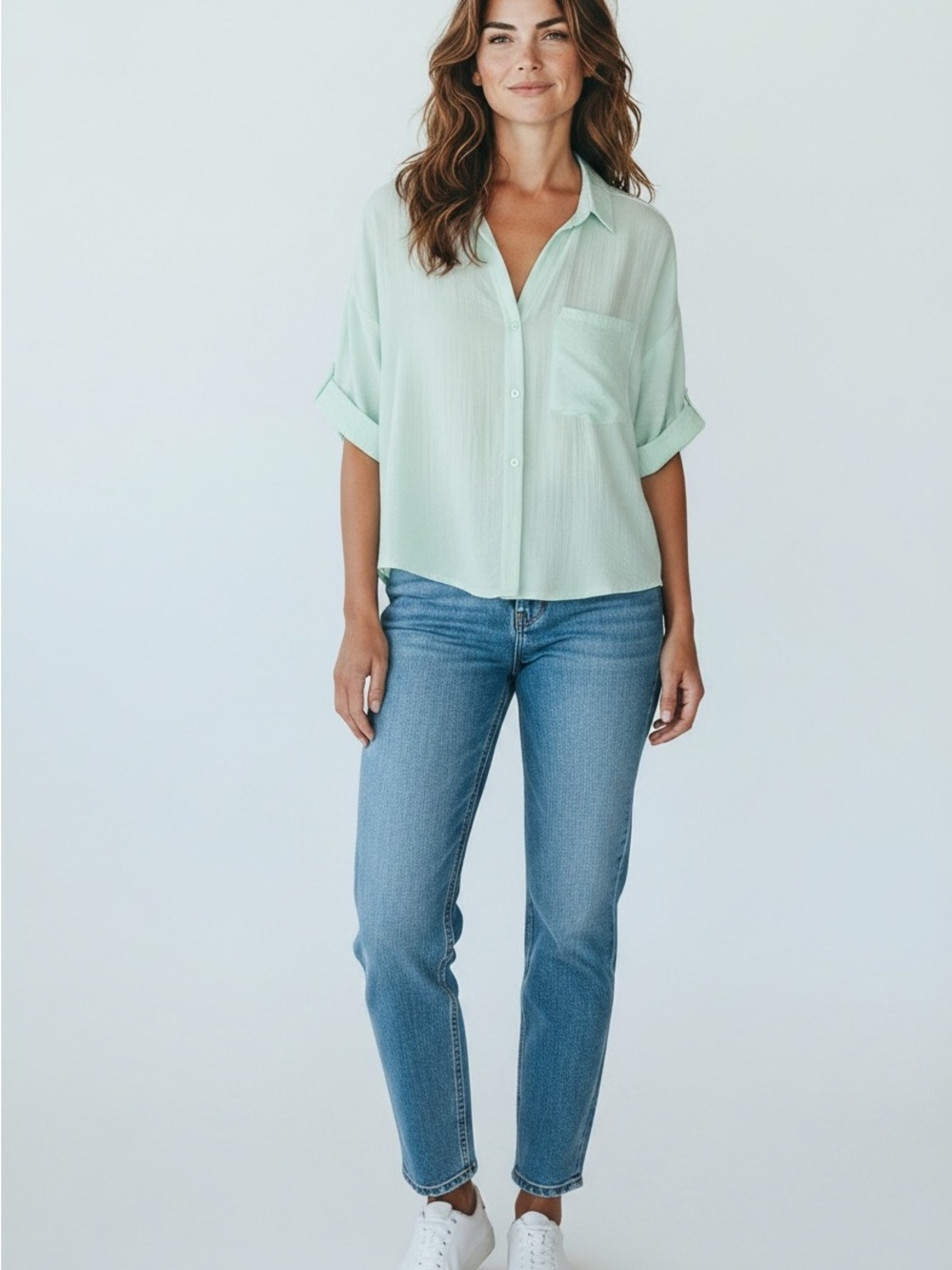 Francesca's Collections Mint Button-Down Pocket Shirt